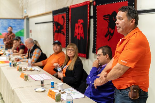Premier Travels to Lower Post to Meet with First Nations, Visits Former Residential School, Oct 2019—Premier Horgan speaks at Community Feast at Denetia School, Lower Post