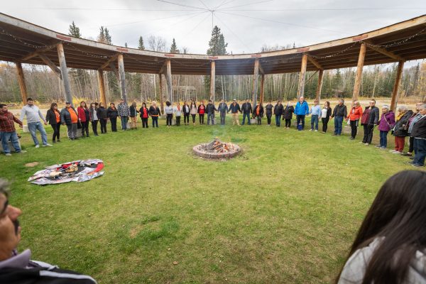 Premier Travels to Lower Post to Meet with First Nations, Visits Former Residential School, Oct 2019—SWWG ceremony in Drum Circle
