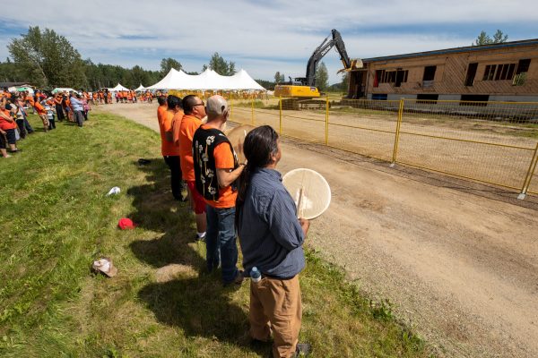 June 30, 2021 Lower Post, BC  British Columbia, Yukon, Canada, the Kaska Nation, and Indigenous peoples from across the north came together to witness the ceremonial demolition of the Lower Post Residential School.