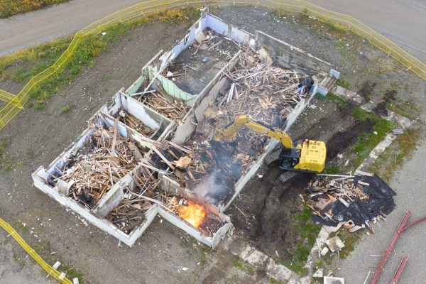 The former residential school in Lower Post, B.C., burns on Sep 29, 2021.